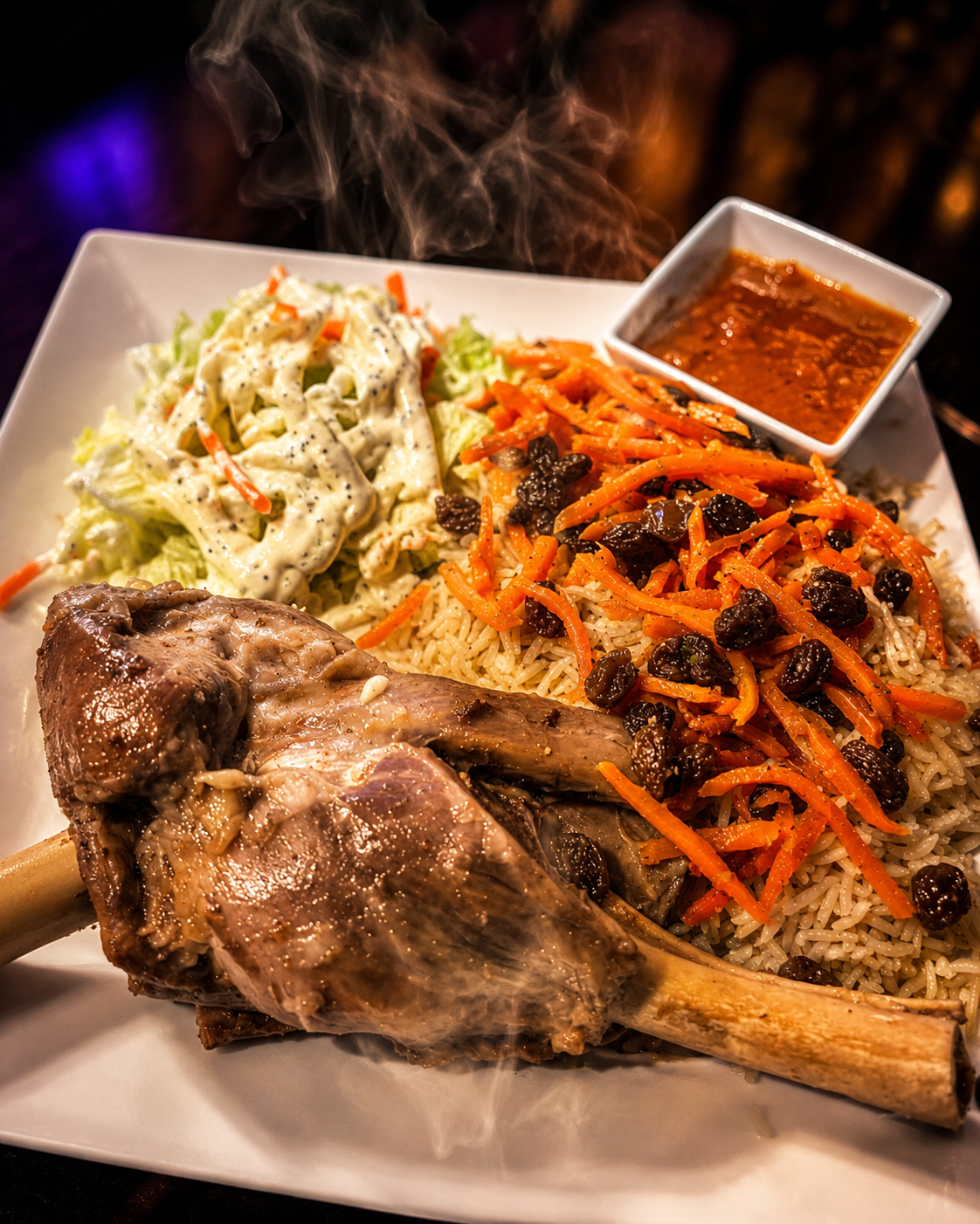 Qabili palaw with tender lamb, caramelized carrots and raisins